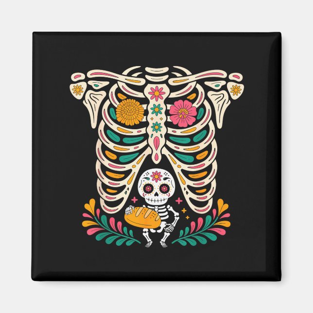 Pregnancy Skeleton Dia De Los Muertos Mexican Bell Magnet (Front)