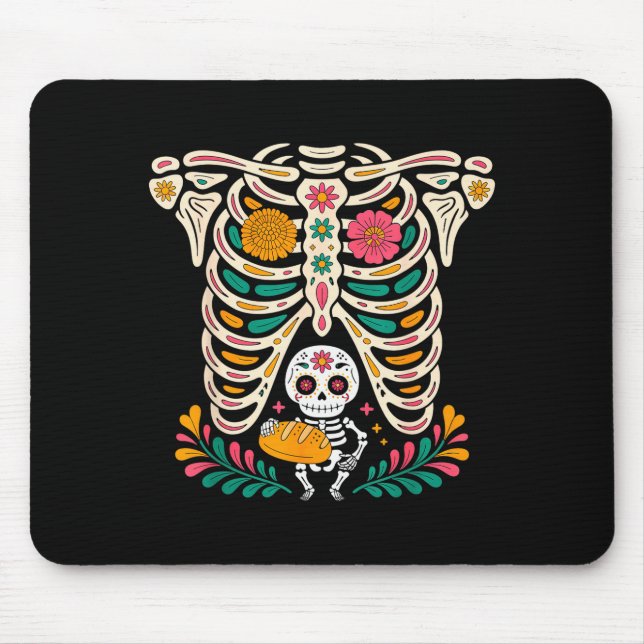 Pregnancy Skeleton Dia De Los Muertos Mexican Bell Mouse Mat (Front)