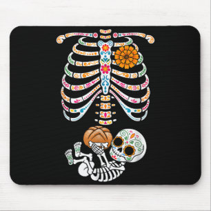 Pregnancy Skeleton Dia De Los Muertos Mexican Bell Mouse Mat