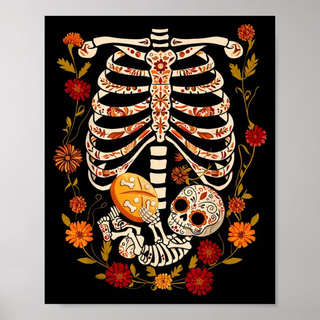 Pregnancy Skeleton Dia De Los Muertos Mexican Bell Poster (Front)