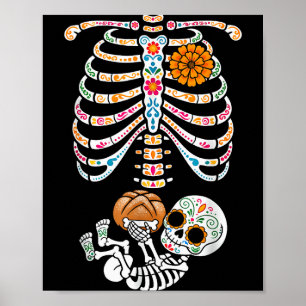 Pregnancy Skeleton Dia De Los Muertos Mexican Bell Poster