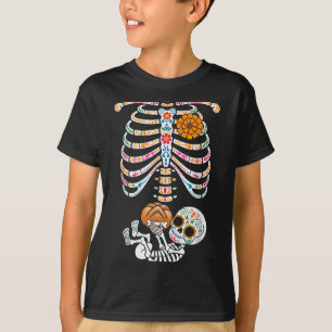 Pregnancy Skeleton Dia De Los Muertos Mexican Bell T-Shirt