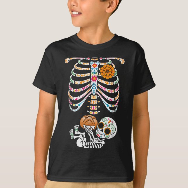 Pregnancy Skeleton Dia De Los Muertos Mexican Bell T-Shirt (Front)