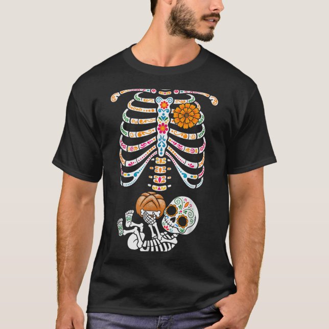Pregnancy Skeleton Dia De Los Muertos Mexican Bell T-Shirt (Front)