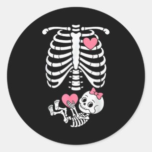 Pregnancy Skeleton Girl Baby Rib Cage Belly Bump H Classic Round Sticker