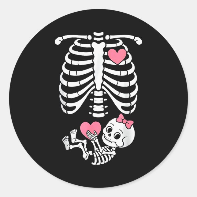 Pregnancy Skeleton Girl Baby Rib Cage Belly Bump H Classic Round Sticker (Front)