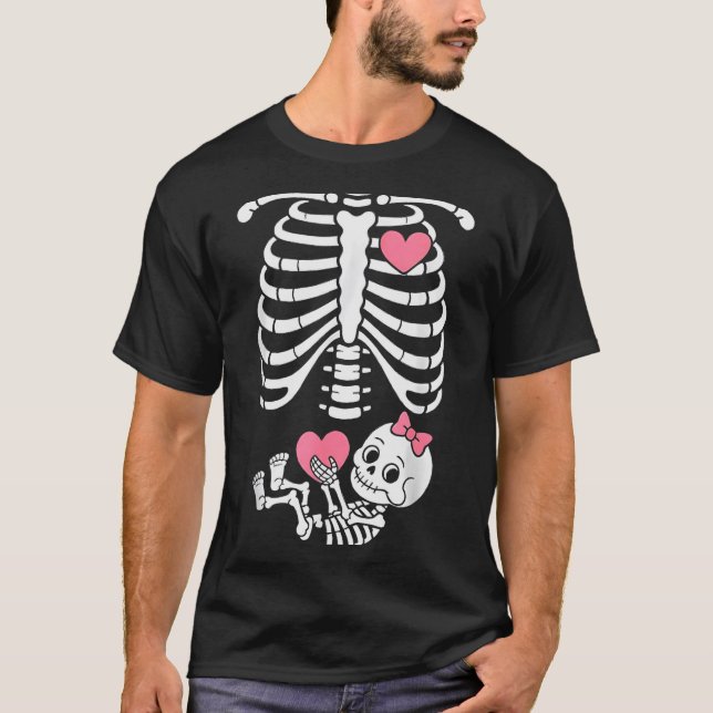 Pregnancy Skeleton Girl Baby Rib Cage Belly Bump H T-Shirt (Front)