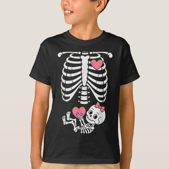 Pregnancy Skeleton Girl Baby Rib Cage Belly Bump H T-Shirt (Front)