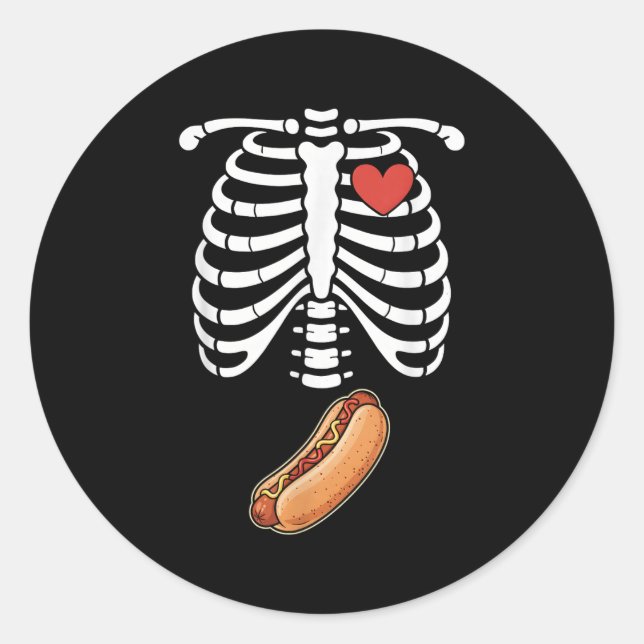 Pregnancy Skeleton Hotdog Belly Bump Rib Cage Hall Classic Round Sticker (Front)
