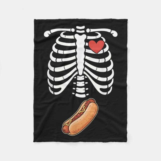 Pregnancy Skeleton Hotdog Belly Bump Rib Cage Hall Fleece Blanket (Front)