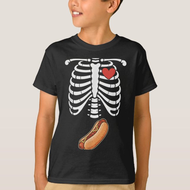 Pregnancy Skeleton Hotdog Belly Bump Rib Cage Hall T-Shirt (Front)