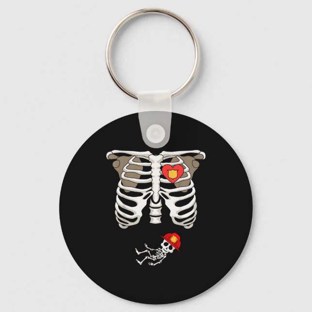 Pregnancy Skeleton Rib Funny Firefighter Bump Shir Key Ring (Front)