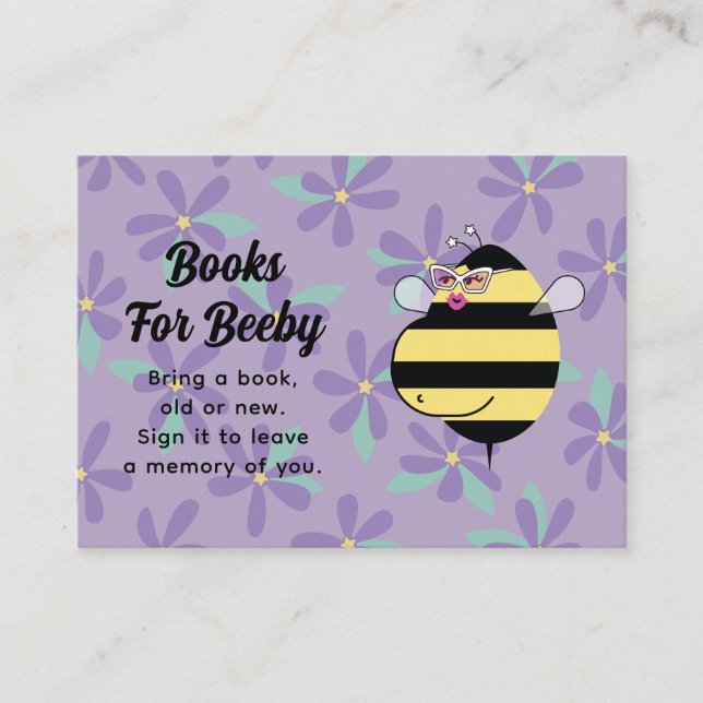 Pregnant Bee wGlasses Purple Floral Books For Baby Enclosure Card (Front)