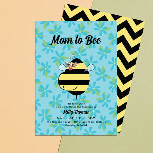 Pregnant Bee with Glasses Teal Floral Baby Shower Invitation