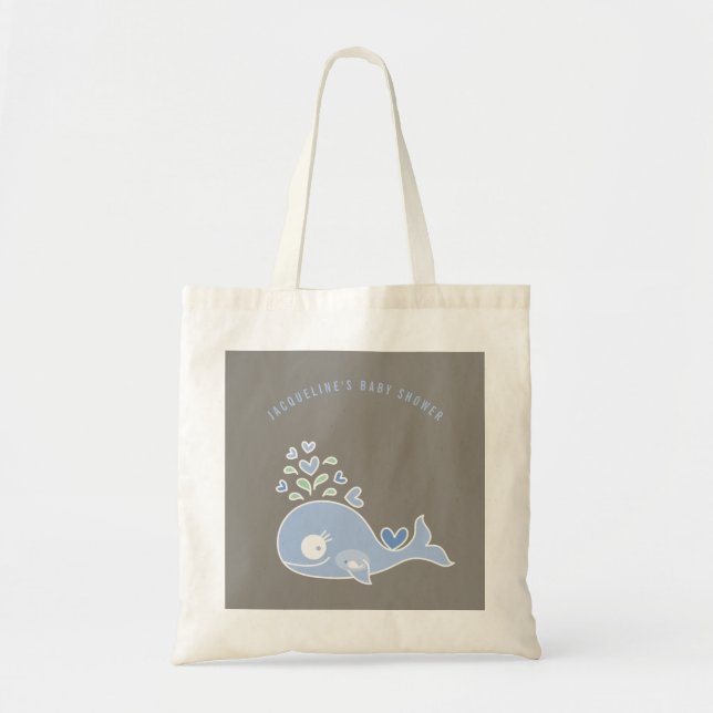 Pregnant Blue Mummy Whale Boy Baby Shower Gift Bag (Front)