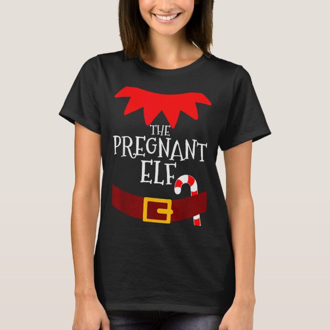 Pregnant Elf Matching Family Group Christmas Pajam T-Shirt (Front)