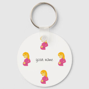 Pregnant Emoji Mum and '' Your Name Here " Key Ring