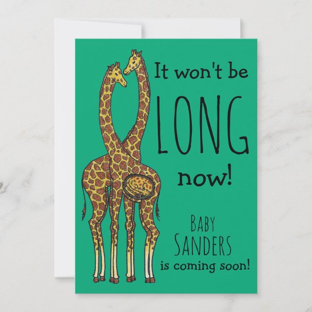 Pregnant Giraffe couple with customisable name Holiday Card (Front)
