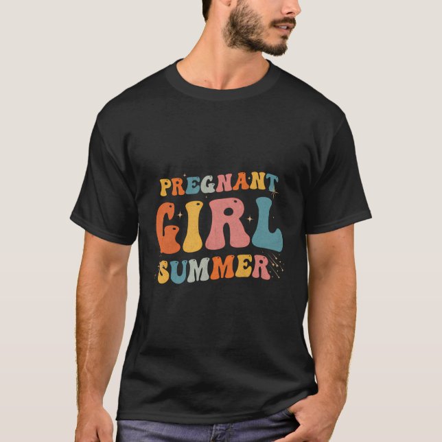 Pregnant Girl Summer Baby Announcement Pregnancy R T-Shirt (Front)