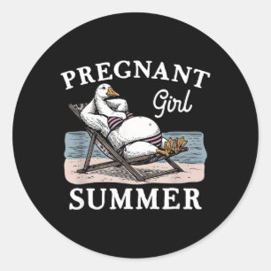 Pregnant Girl Summer Funny Baby Announcement Goose Classic Round Sticker