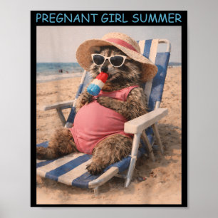 Pregnant Girl Summer Funny Baby Announcement Poster