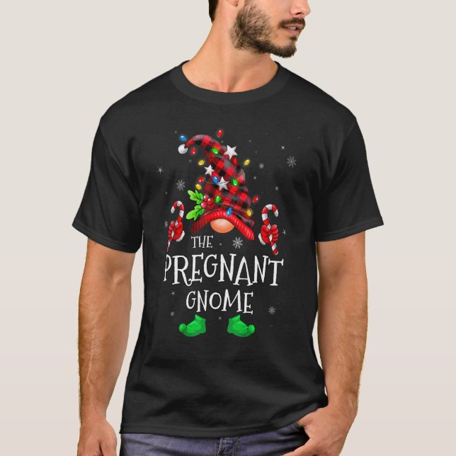 Pregnant Gnome Buffalo Plaid Matching Family Chris T-Shirt (Front)