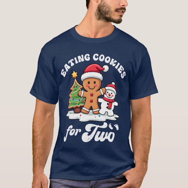Pregnant Holiday Pregnancy Eating Cookies forwo fu T-Shirt (Front)