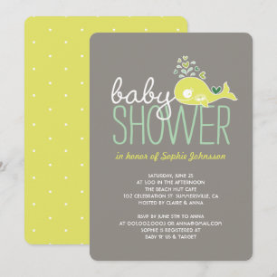 Pregnant Lime Whale Twins Boy & Girl Baby Shower Invitation