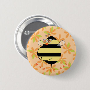 Pregnant Mom-to-Bee with Glasses Orange Floral  6 Cm Round Badge