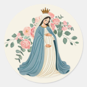 Pregnant Mother Mary Floral Religious Classic Round Sticker