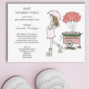 Pregnant Mum 3rd Baby Sprinkle Shower Invitation Postcard