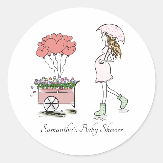 Pregnant Mum Baby Shower  Classic Round Sticker (Front)