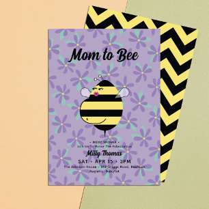 Pregnant Mum Bee Purple Floral Baby Shower Invitation