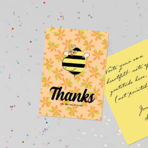 Pregnant Mum Bee with Glasses Orange Floral Thank You Card