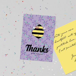 Pregnant Mum Bee with Glasses Purple Floral Thank You Card