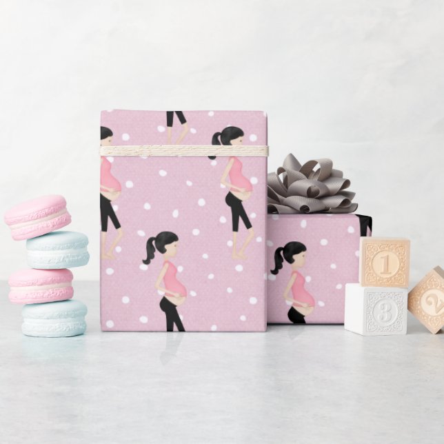 Pregnant Mum On Polka Dots Wrapping Paper (Baby Shower)
