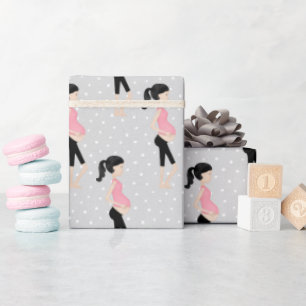 Pregnant Mum On Polka Dots  Wrapping Paper
