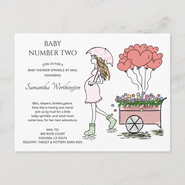 Pregnant Mum Pink Baby Sprinkle Shower By Mail Invitation Postcard (Front)