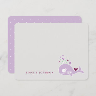 Pregnant Mum Purple Whale Twin Girls Baby Shower Thank You Card