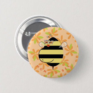 Pregnant Mum-to-Bee with Glasses Orange Floral 6 Cm Round Badge