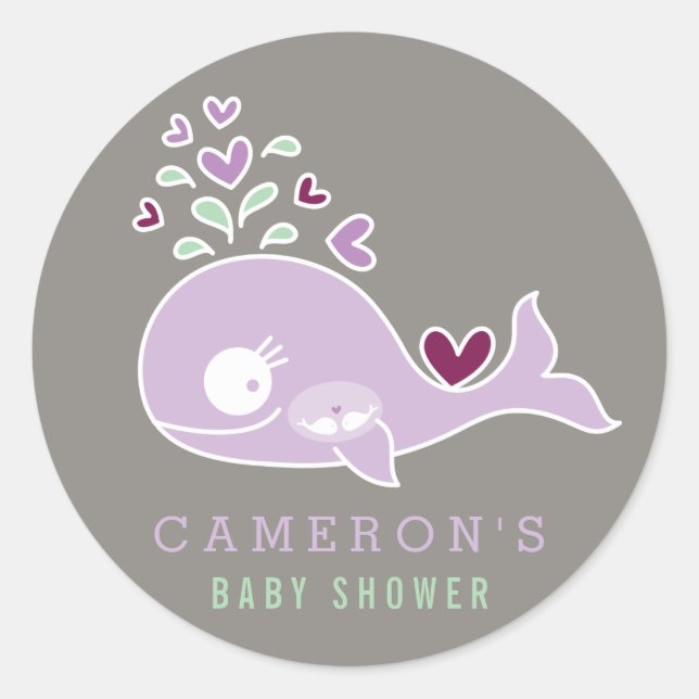 Pregnant Mum Whale Twin Girls Baby Shower Sticker (Front)