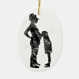 Pregnant mum with daughter ceramic tree decoration