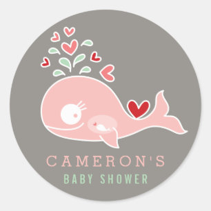 Pregnant Mummy Pink Whale Girl Baby Shower Sticker