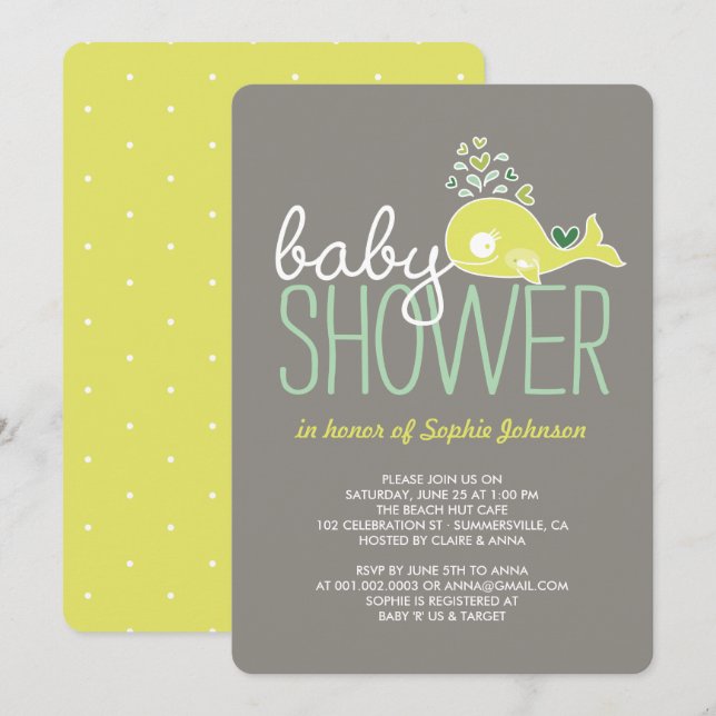 Pregnant Mummy Whale Gender Neutral Baby Shower Invitation (Front/Back)