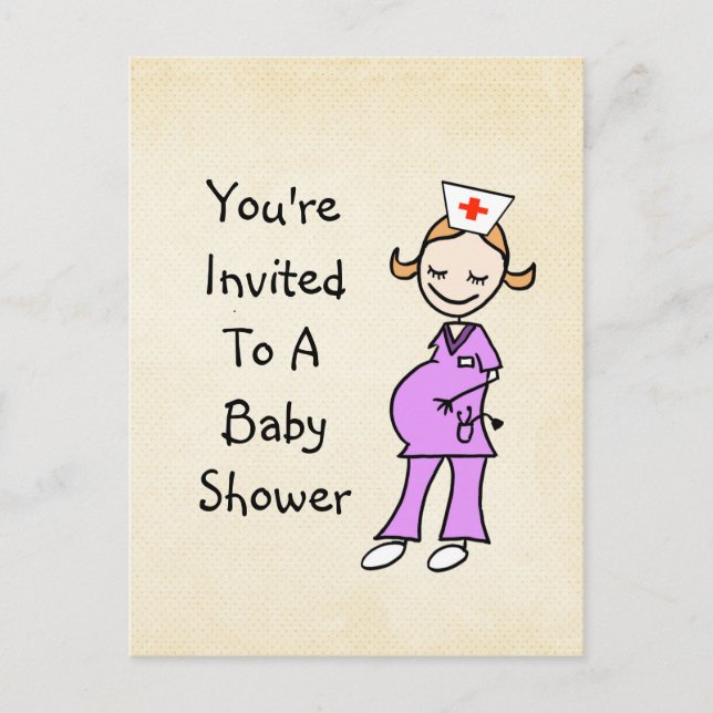 Pregnant Nurse Baby Shower, beige Invitation Postcard (Front)