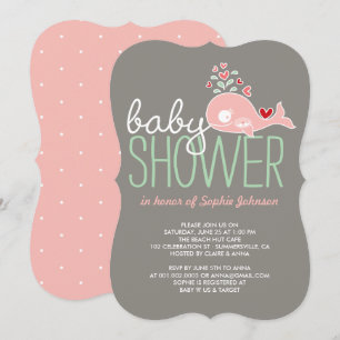 Pregnant Pink Whale Twin Girls Baby Shower Invite
