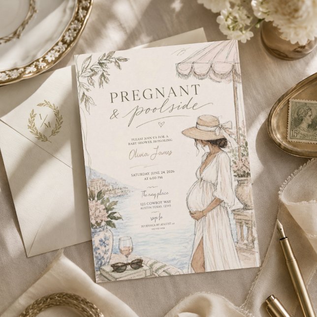 Pregnant & poolside baby shower invitation (Creator Uploaded)