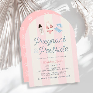 Pregnant & Poolside Pink Stripes Girl Baby Shower Invitation