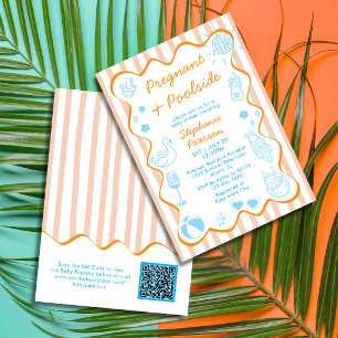 Pregnant & Poolside Summer Baby Shower QR Code Invitation