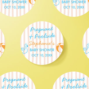 Pregnant & Poolside Summer Pool Party Baby Shower Classic Round Sticker